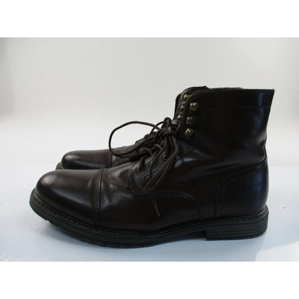 Bruno Marc Boots Mens 12 Brown Cap Toe Side Zip Faux Fur Lined Utility Rugged